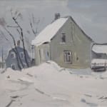 Painting of a humble home in winter