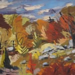 Autumn Forest" by Henri Masson, circa 1970, is a vivid and dynamic representation of a forest in the fall.