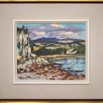 A framed photo of "Murray Bay" by Henri Masson, painted in 1973, captures the picturesque landscape of the Charlevoix region in Quebec, known as La Malbaie or Murray Bay.