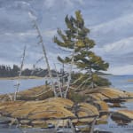 "Georgian Bay, Point Au Baril" by John Angus Palmer, painted in 1970, is a landscape painting capturing the rugged beauty of Georgian Bay, located in Ontario, Canada.