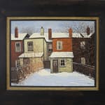 A framed photo of In this piece, Kasyn captures a quiet residential scene bathed in the soft, golden light of the afternoon sun.