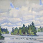 "Prospect Lake, Muskoka, c 1935" is a serene oil on board painting by Peter Clapham Sheppard