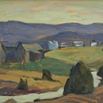 Rolling hills with small buildings