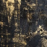 Close-up of 'PROPHECY' displaying a heavily textured black background with patches of gold that form abstract, script-like markings. The texture is reminiscent of an ancient wall with remnants of golden inscriptions, conveying a narrative of lost divine messages or an esoteric language meant to invoke a spiritual awakening