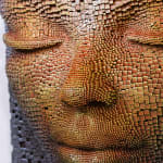 "Mask #178" a sculpture of a face made from wooden sticks and paint by slate gray gallery artist Gil Bruvel