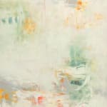 Abstract oil painting with greens, whites, oranges, and grays by slate gray gallery artist Karen Scharer