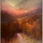 "Mountain Pass" an landscape oil painting in a frame by slate gray gallery artist Sylvia Benitez
