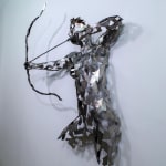 Stainless steel sculpture of a person with a bow and arrow by slate gray gallery artist David Davis