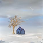 An oil painting of a house on an abstract landscape by slate gray gallery artist Marketa Sivek