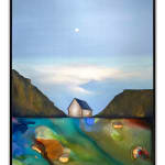 An oil painting of a house on an abstract landscape by slate gray gallery artist Marketa Sivek