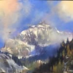 Pastel painting of a snowy mountain by slate gray gallery artist Bruce A Gomez