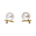 18k yellow gold earrings with pearls and diamonds by Fringe Gallery studio jeweler Sandra Frias
