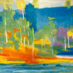 "Boulder River View", an abstract forest landscape oil painting by Slate Gray Gallery Artist Marshall Noice