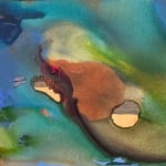 An oil painting of a house on an abstract landscape by slate gray gallery artist Marketa Sivek