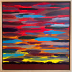 "Early Morning Sunrise", an acrylic abstract landscape painting in a frame by slate gray gallery artist Mark Bowles