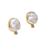 18k yellow gold earrings with Keshi pearls and diamonds by Fringe Gallery studio jeweler Sandra Frias