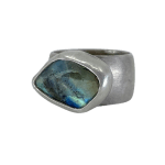 Wide Band SS Shank w/ Labradorite Faceted Stone Set in Fine Silver Bezel by Fringe Gallery studio jeweler Marki Knopp