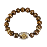 Brown pearl bracelet with 10k yellow gold and diamond rondelles and peace sign bead Fringe Gallery jeweler Loree Rodkin