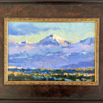 oil painting of an evening mountain scene in a frame by Telluride artist Julee Hutchison