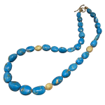 Blue Ceruleite Necklace with Gold Beads by Fringe Gallery studio jeweler Barbara Heinrich