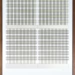 Framed green thread on paper work by Fringe Gallery artist Rebecca Messier