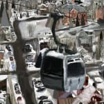 a digital painting of the gondola in Telluride with a view of the town of Telluride in the background