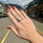 Round Coin Pearl Ring by Fringe Gallery studio jeweler Marki Knopp