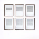 Series of framed black and white thread on paper works by Fringe Gallery artist Rebecca Messier