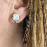 18k yellow gold earrings with Keshi pearls and diamonds by Fringe Gallery studio jeweler Sandra Frias