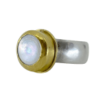 Round Coin Pearl Ring by Fringe Gallery studio jeweler Marki Knopp