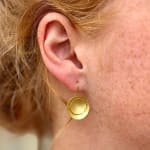 22k and 18k yellow gold double bowl disc earrings by Fringe Gallery studio jeweler Petra Class