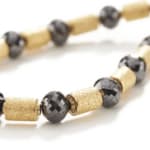 Black Diamond and Yellow Gold Barrel Bead Space Necklace by Slate Gray Gallery studio jeweler Barbara Heinrich