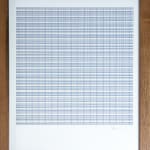 Framed blue thread on paper work by Fringe Gallery artist Rebecca Messier