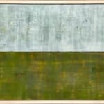 Blue and green color block horizontal encaustic painting by slate gray gallery artist amy van winkle