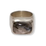 Wide Band SS Shank w/ Tourmalinated Quartz Stone Set in Fine Silver Bezel by Slate Gray Gallery studio jeweler Marki Knopp