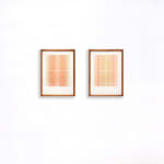 Framed tan and orange thread on watercolor paper diptych by Fringe Gallery artist Rebecca Messier