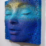 "Mask #96" a sculpture of a face made from wooden sticks and paint by slate gray gallery artist Gil Bruvel