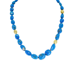 Blue Ceruleite Necklace with Gold Beads by Fringe Gallery studio jeweler Barbara Heinrich