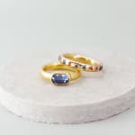 20k yellow gold Multicolor Sapphire Oval Band ring by Fringe Gallery studio jeweler Nanci Modica