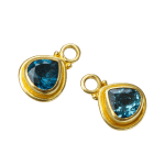 22k yellow gold indicolite tourmaline drops on gold hoop earrings by Fringe Gallery studio jeweler Nanci Modica