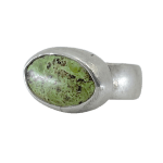 Large Oval Gaspeite Stone Ring by Fringe Gallery studio jeweler Marki Knopp