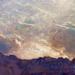 Oil painting by slate gray gallery artist Gordon brown of mountians with an abstract background