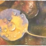 Pastel painting of leaves with drops of water by slate gray gallery artist Bruce A Gomez