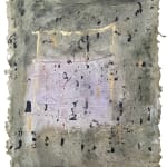 Letraset, pastel, thread, ink, and acrylic on handmade paper by slate gray gallery artist Lisa Pressman