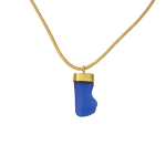Blue Sea Glass on Gold Cap Necklace by Fringe gallery studio jeweler Marki Knopp