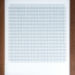 Framed blue thread on paper work by Fringe Gallery artist Rebecca Messier