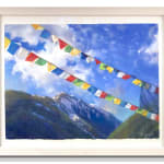 Pastel painting of Ballard peak with prayer flags by slate gray gallery artist Bruce A Gomez