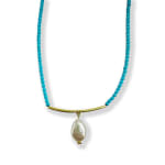 Turquoise Bead Necklace with Pearl Drop by Slate Gray Gallery studio jeweler Barbara Heinrich