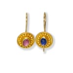 Pink & Blue Sapphire Stones Earrings by Slate Gray Gallery studio jeweler Marki Knopp