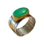 Large Chrysoprase Oval Cabochon Ring by Fringe Gallery studio jeweler Marki Knopp
